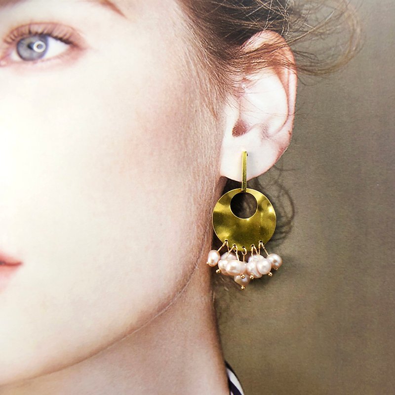 ART COLE 和风珍珠925纯银耳环 粉红珍珠耳环 粉红色 金色 黄铜 - 耳环/耳夹 - 珍珠 粉红色
