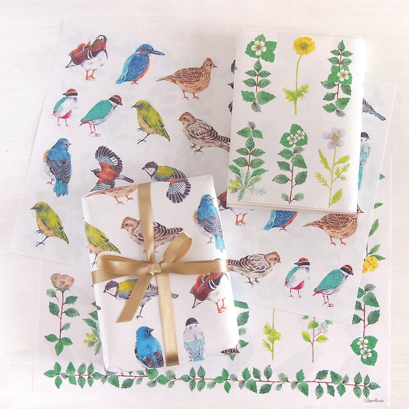 両面ラッピングペーパー　鳥と植物 - 包装材料 - 纸 