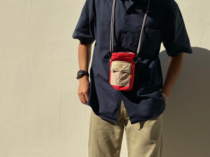 japfac Getty Bag Two tone Red - 束口袋双肩包 - 棉．麻 红色