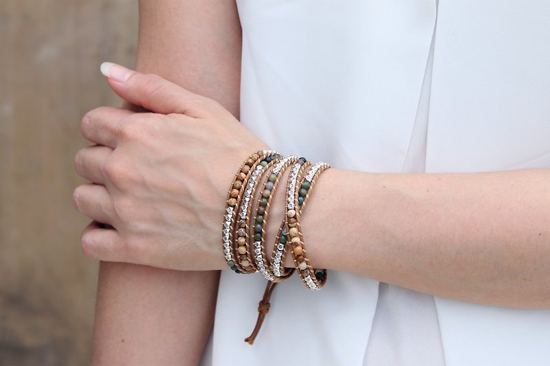 手镯珠子石线西藏银色种族中性 - 手链/手环 - 石头 多色