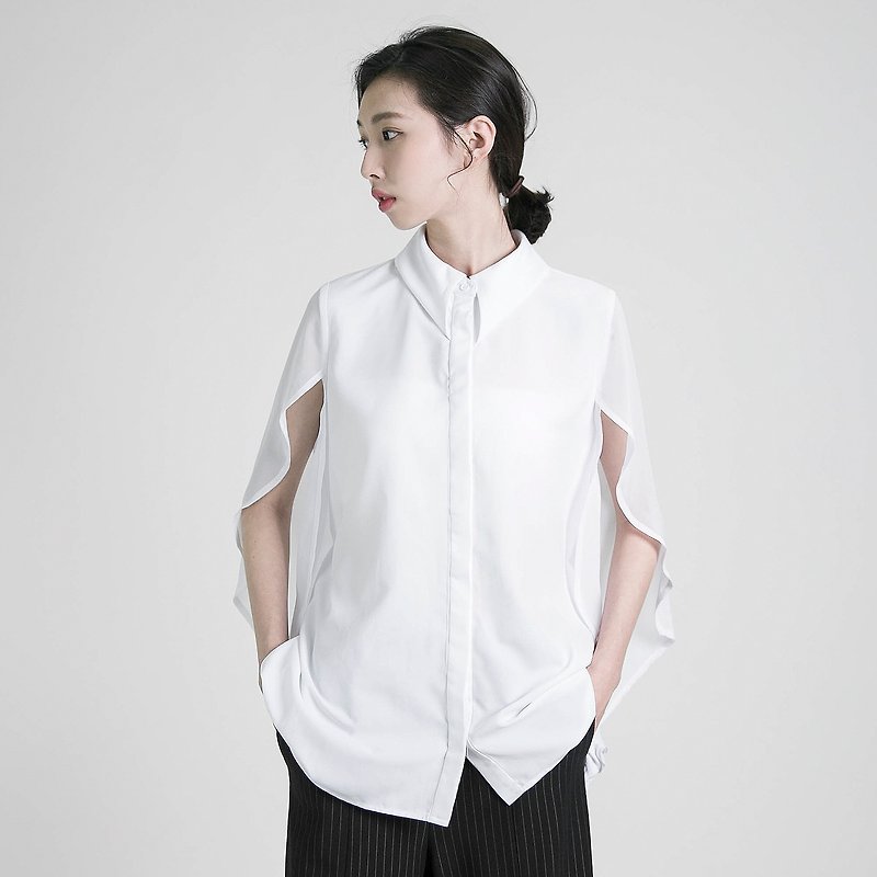 Phantom 幻影拼接衬衫_8SF052_白 - 女装衬衫 - 棉．麻 白色