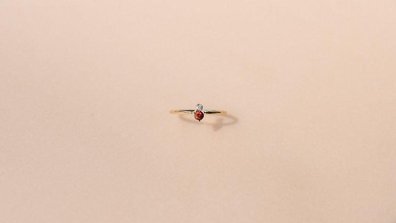 Garnet Series - 14K金 石榴石+钻石 戒指 - 戒指 - 宝石 金色