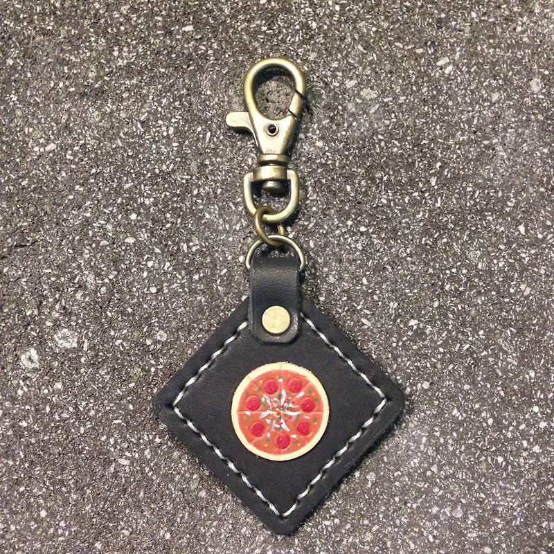 【Xuan Leather选。皮革】皮件食物系列［披萨］万用挂饰钥匙圈 KEYRING - 钥匙链/钥匙包 - 真皮 黑色