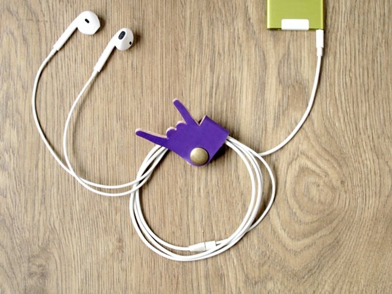 音乐请不要停摇滚下去 iPhone耳机线收纳手工皮革耳机集线器 (紫) - 卷线器/电线收纳 - 真皮 紫色