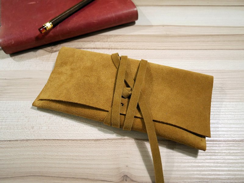 麂皮笔袋 / 置物袋-黄棕 - 铅笔盒/笔袋 - 真皮 咖啡色