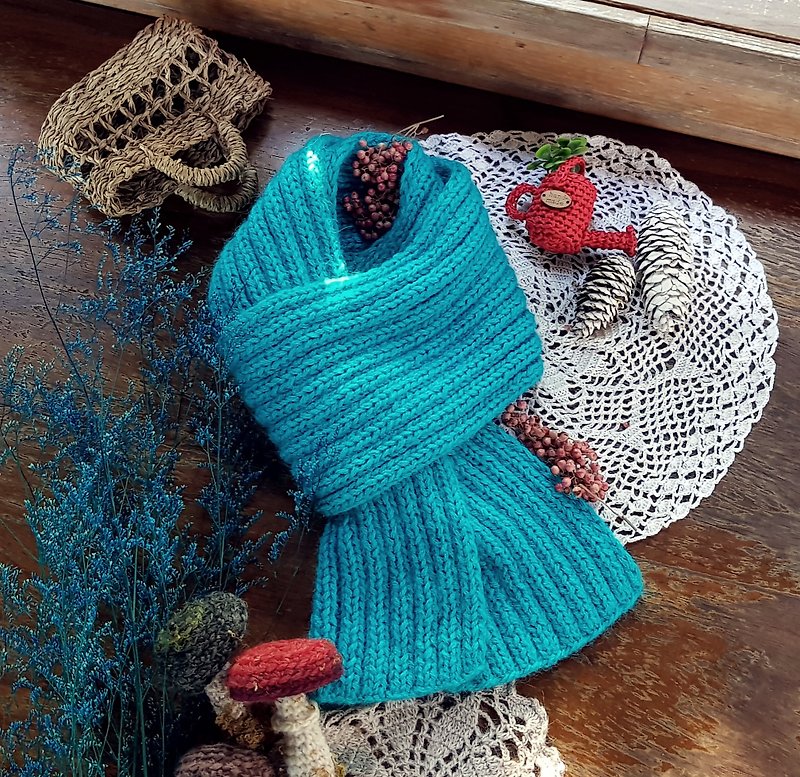 Handmade手作-简单风短围巾-毛线围巾【现货】 - 围巾/披肩 - 羊毛 绿色