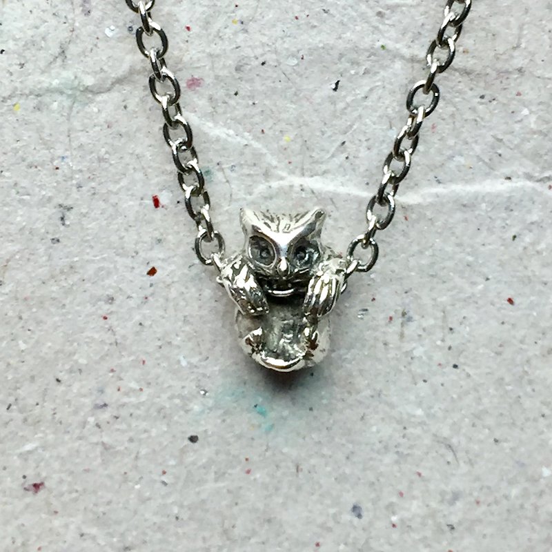 迷你猫头鹰 纯银项链 - 项链 - 纯银 银色