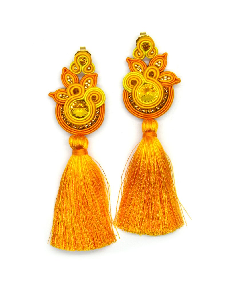 Earrings Bright Floral tassel earrings in yellow Christmas Gift Wrapping - 耳环/耳夹 - 其他材质 橘色