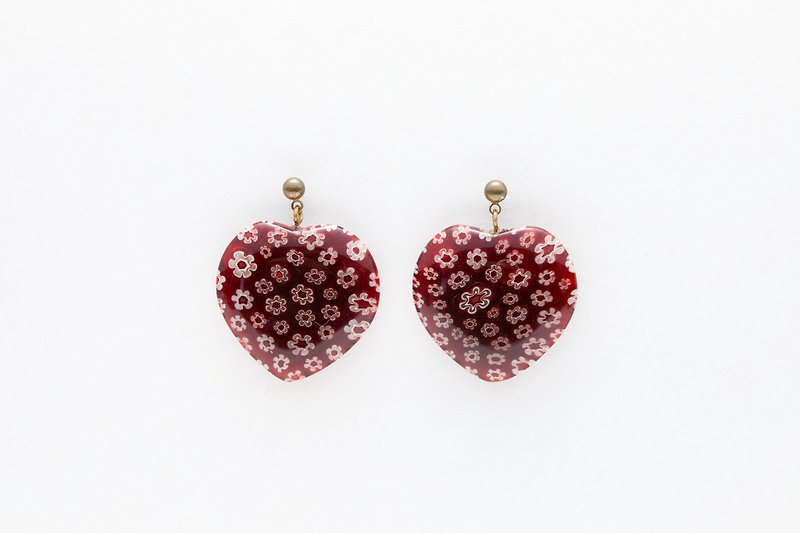 巨大果酱琉璃耳环 － 樱桃 - 耳环/耳夹 - 琉璃 红色