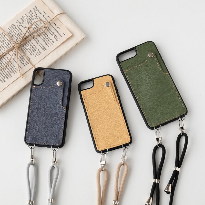 iPhone限定HM肩带后壳【卡袋收缩皮革】姬路皮革肩带JS07K - 手机壳/手机套 - 真皮 多色