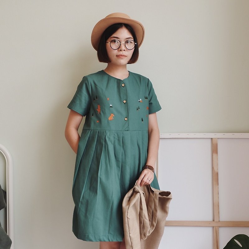 MuMu Dress (Fox Theme) : TreeTop - 洋装/连衣裙 - 棉．麻 绿色