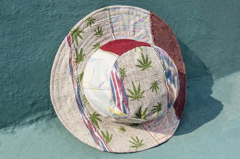 南美风拼接手织棉麻帽 编织帽 渔夫帽 遮阳帽 草帽-叶子森林 - 帽子 - 棉．麻 多色