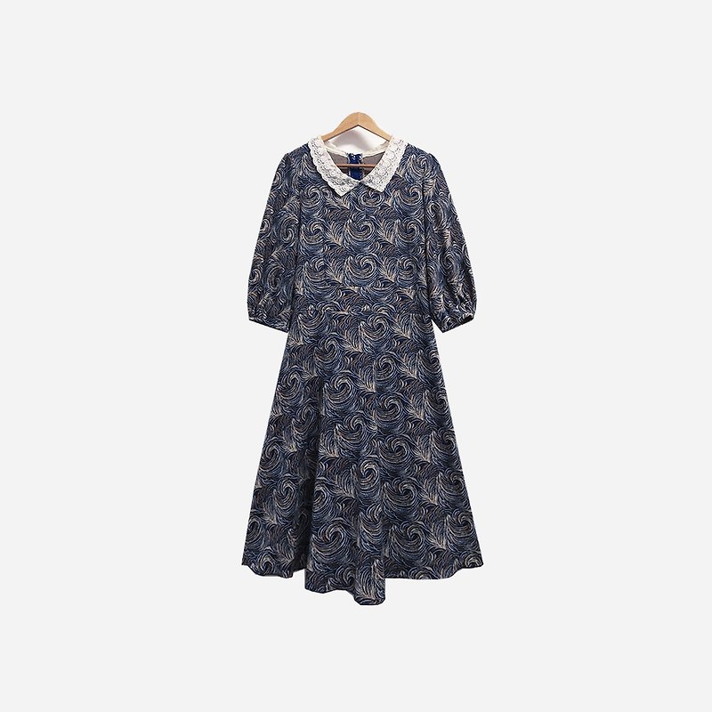 脱臼古着 / 蕾丝领洋装 no.382 vintage - 洋装/连衣裙 - 聚酯纤维 蓝色