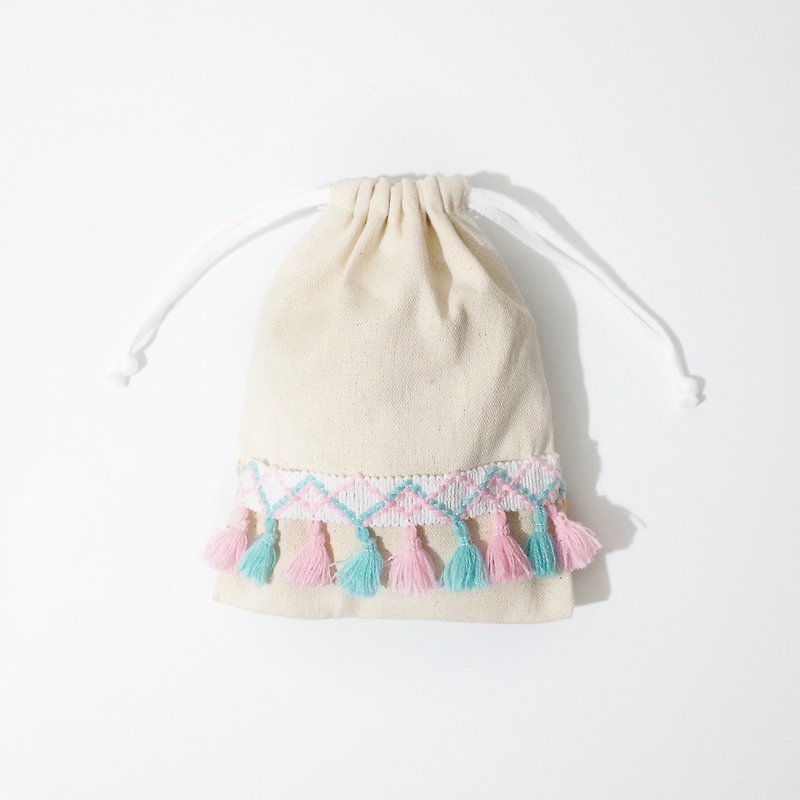 【Q-cute】小束口袋系列-粉嫩流苏 - 化妆包/杂物包 - 棉．麻 多色