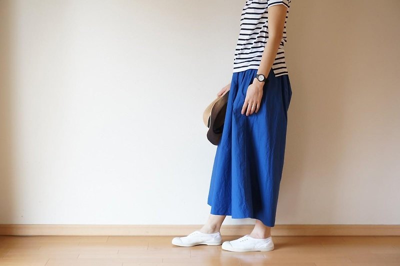 Cotton typewriter wide pants BLUE - 女装长裤 - 棉．麻 蓝色