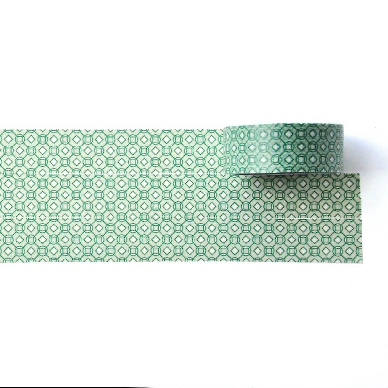 绿色马赛克和纸胶带 15mm x 10m - 可重复的几何图案 - 纸胶带 - 纸 绿色