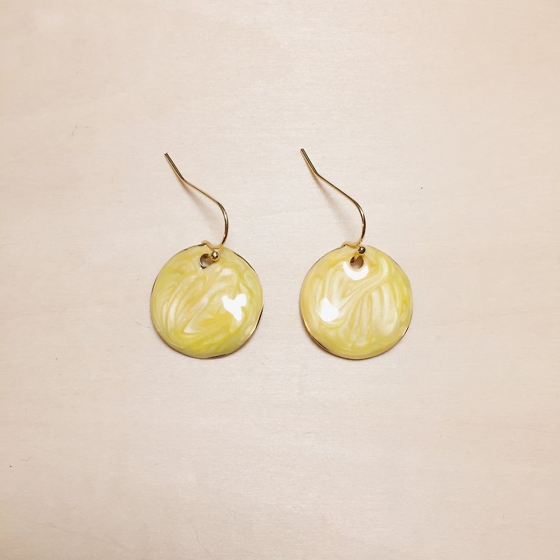 复古黄滴釉圆形耳环 - 耳环/耳夹 - 颜料 黄色