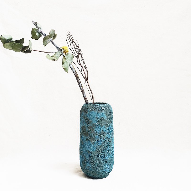 磨砂泡沫釉花器－Tall Cylinder(海水蓝) - 花瓶/陶器 - 瓷 蓝色