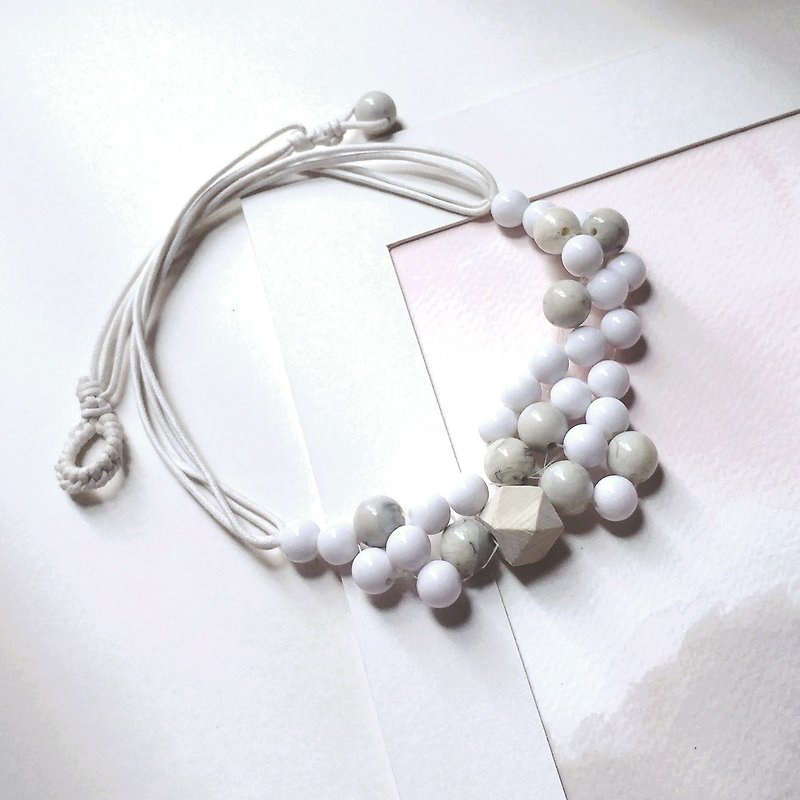 白色与云石纹珠子颈链项链颈链项链客制化 手环手镯 - 颈链 - 其他材质 白色