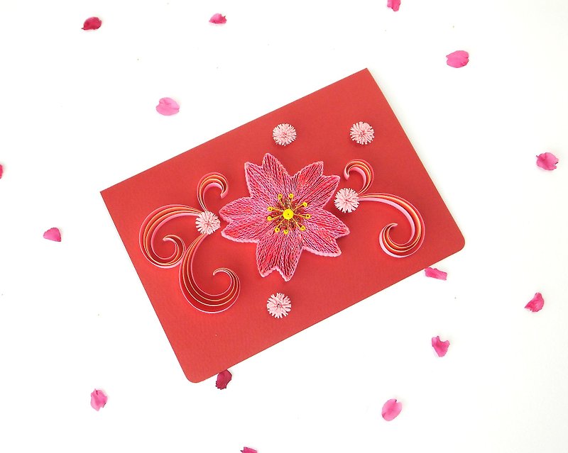 手作卷纸卡片-永恒的幸福 樱花祝福卡 万用卡 - 卡片/明信片 - 纸 红色