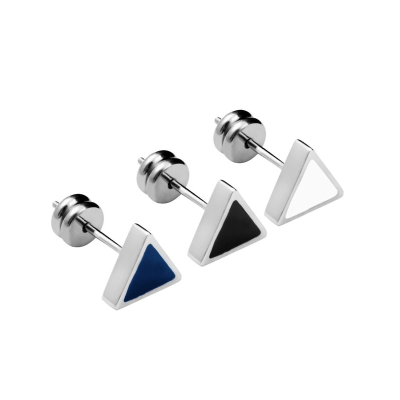 几何派对三角 深蓝 纯钛耳针一对 可混搭赠钛贴两入 - 耳环/耳夹 - 其他金属 蓝色