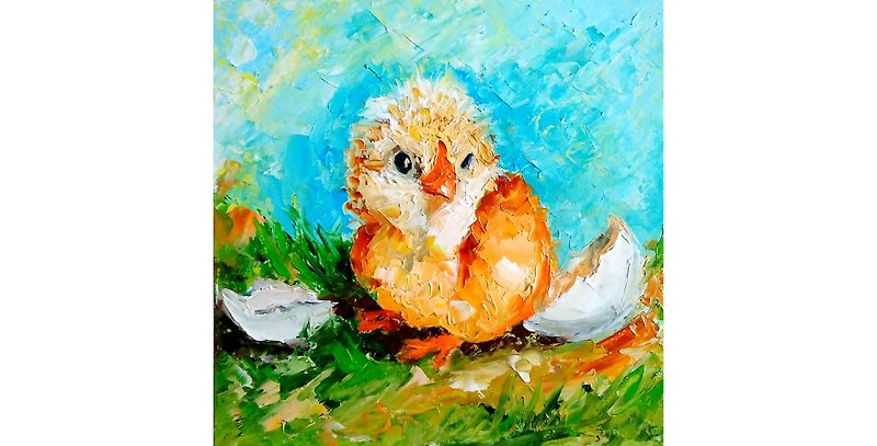 Bird Original Painting, Baby Chick Wall Art, Funny Pet Portrait, Animal Artwork - 海报/装饰画/版画 - 其他材质 多色