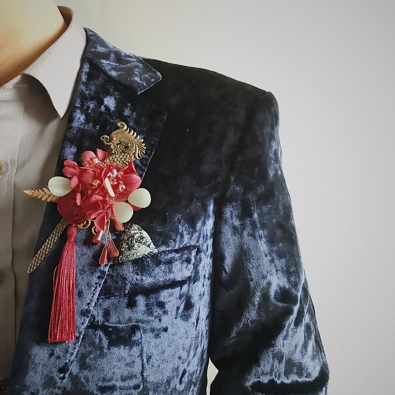 复古红色传统中式婚礼新郎伴流苏郎胸花新娘手腕花 - 胸花/手腕花 - 植物．花 红色