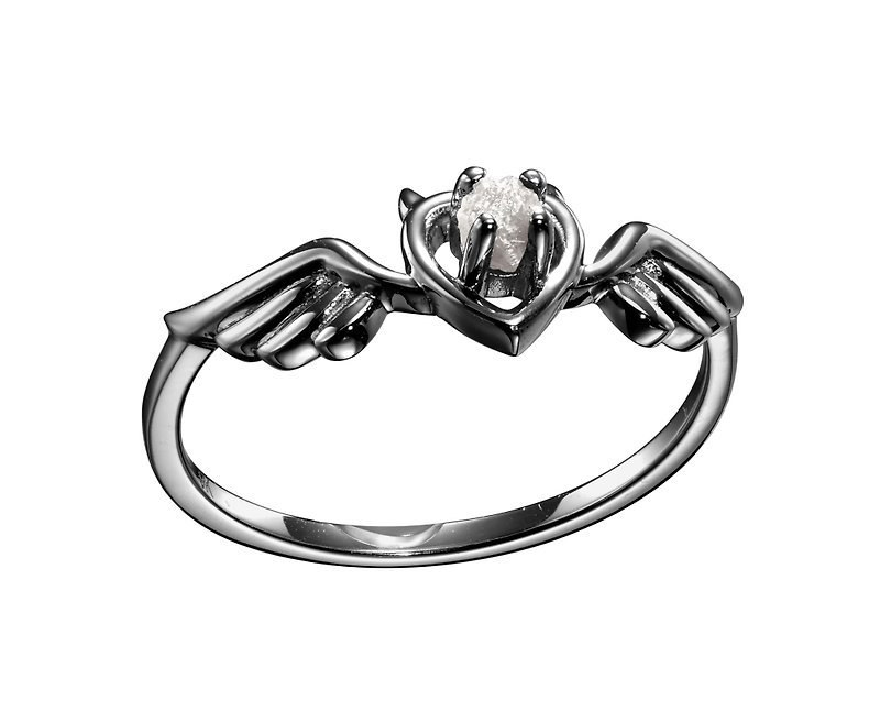 天使钻石戒指 钻石原石翅膀戒指 天使之翼钻戒 钻胚纹身刺青女戒 - 戒指 - 钻石 黑色