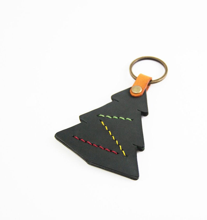 【圣诞树造型真皮钥匙圈】欧洲植鞣牛皮/全手工制作 - 钥匙链/钥匙包 - 真皮 绿色