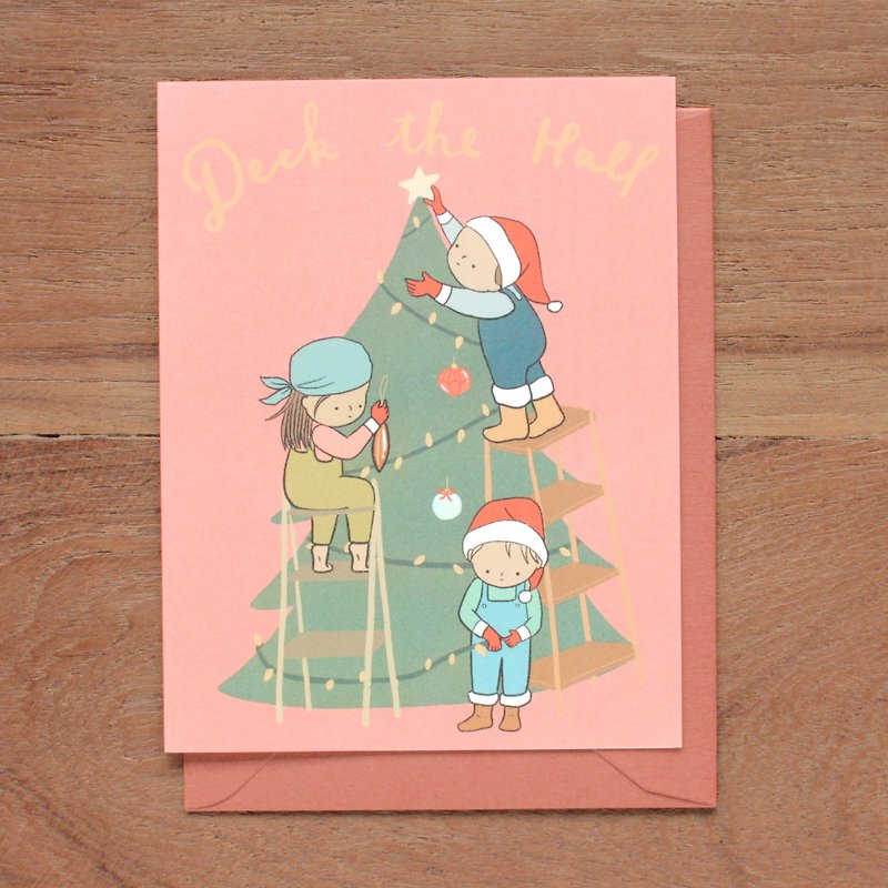 Deck The Hall Christmas Greeting Card - 卡片/明信片 - 纸 粉红色