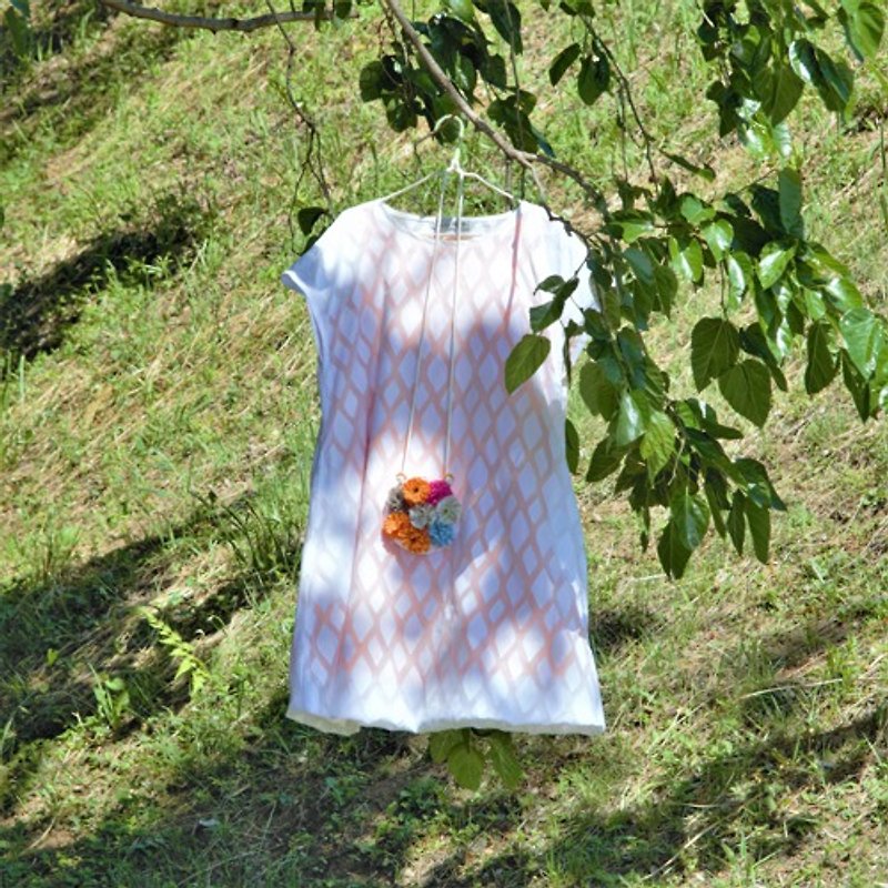花束を持ってお出かけバルーンワンピース、オレンジ - 洋装/连衣裙 - 棉．麻 白色