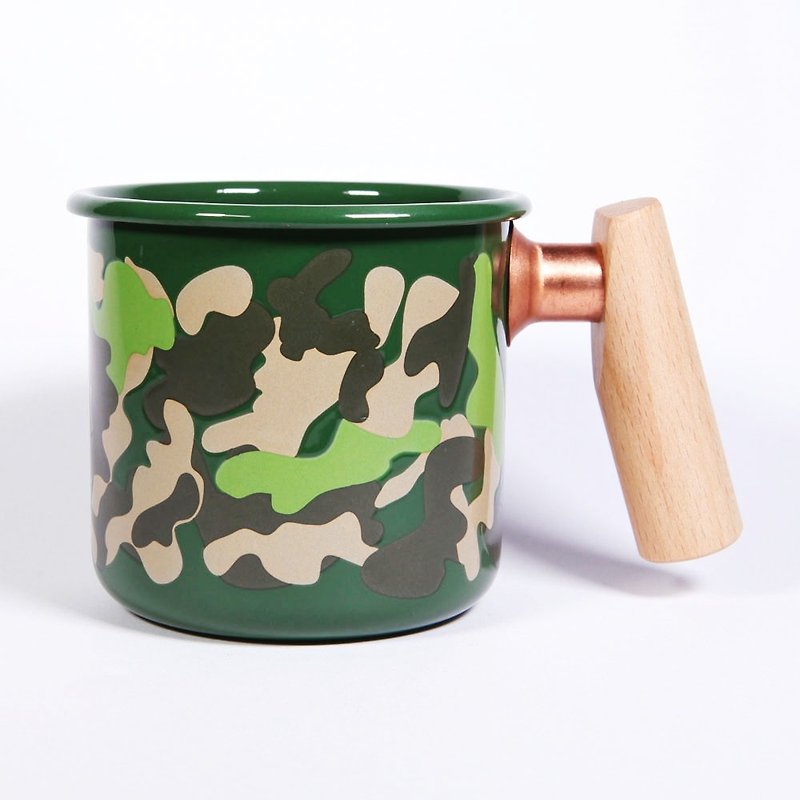 Truvii 木柄 珐琅杯 400ml 迷彩 绿 - 咖啡杯/马克杯 - 珐琅 绿色