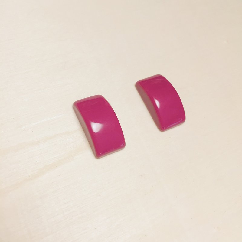 复古桃红方块耳环耳夹 - 耳环/耳夹 - 树脂 粉红色