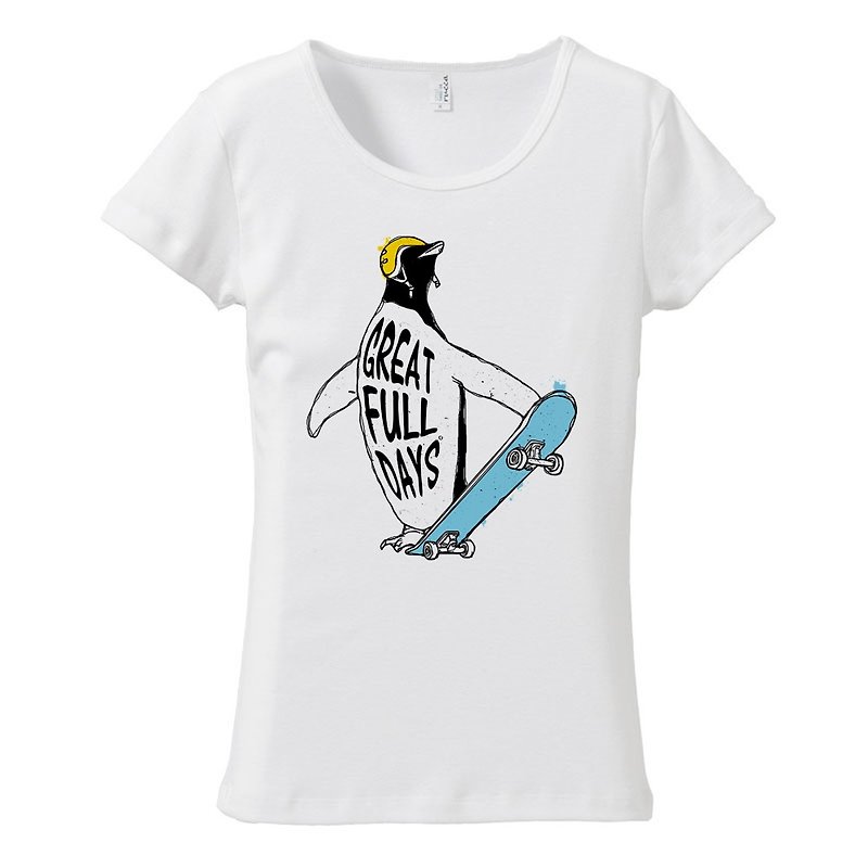 レディースTシャツ / SK8 Penguin - 女装 T 恤 - 棉．麻 白色