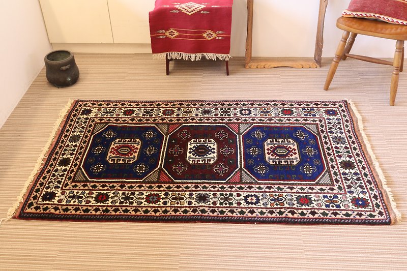 其他材质 被子/毛毯 蓝色 - 手織り 絨毯 伝統的なキリム柄 アンティークデザイン 草木染めウール ラグ 165×95cm Turkish kilim
