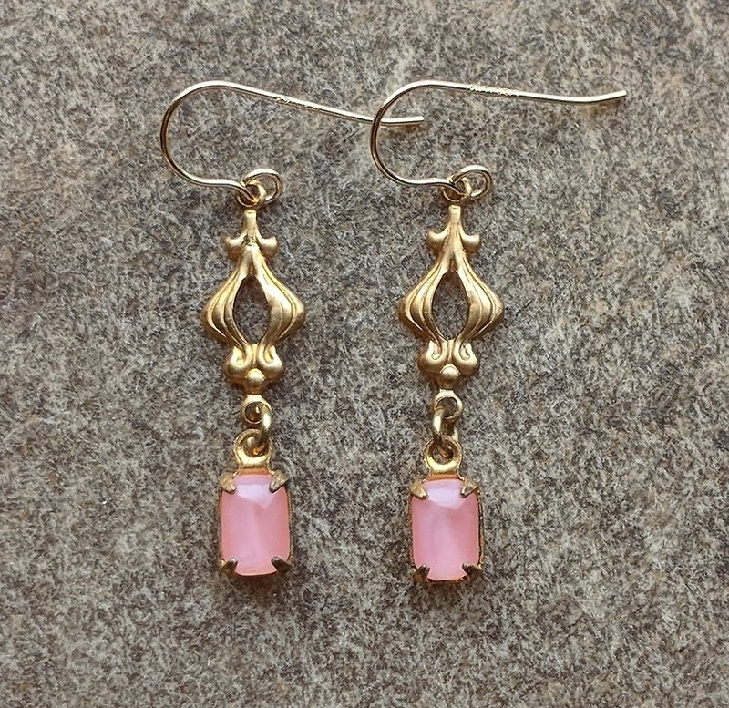 小巧粉红古董玻璃耳环 - 耳环/耳夹 - 玻璃 