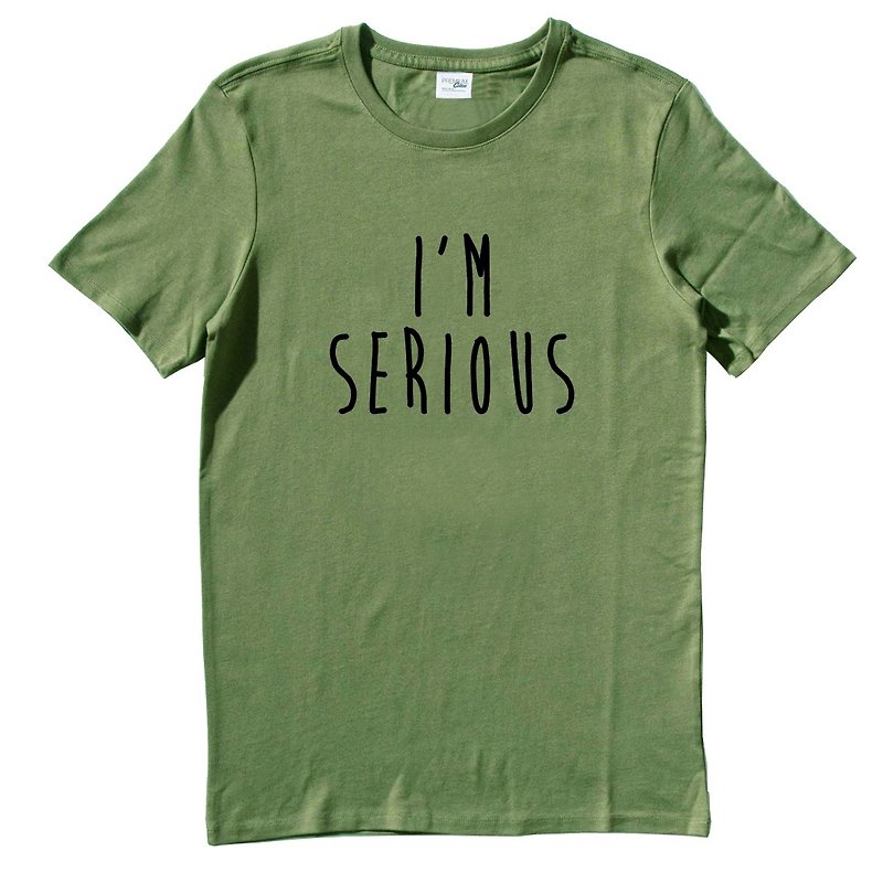I'M SERIOUS 短袖T恤 军绿色 文字 文青 艺术 设计 时髦 趣味 - 男装上衣/T 恤 - 棉．麻 绿色