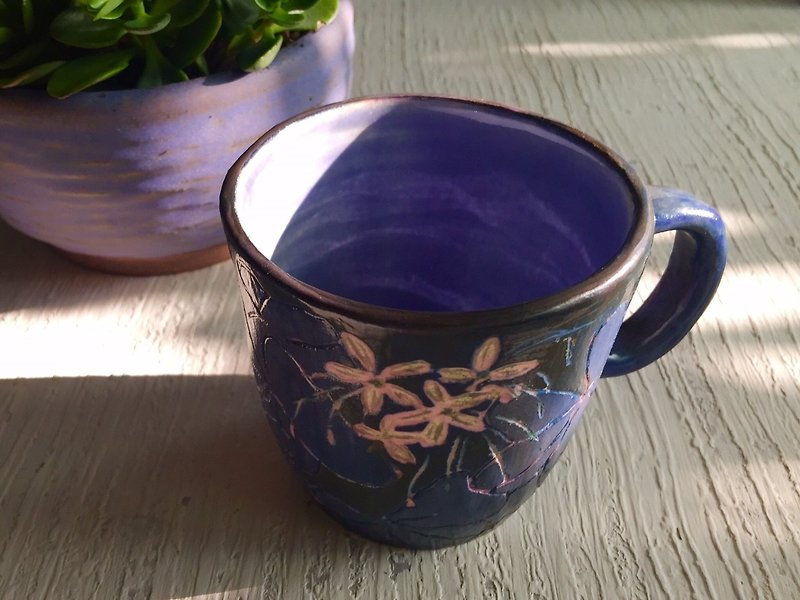 紫色酢酱草陶杯_陶器马克杯 - 咖啡杯/马克杯 - 陶 蓝色