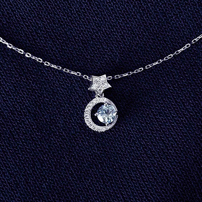 2024-星空淡色海蓝宝石5mm纯银项链 - 项链 - 水晶 透明
