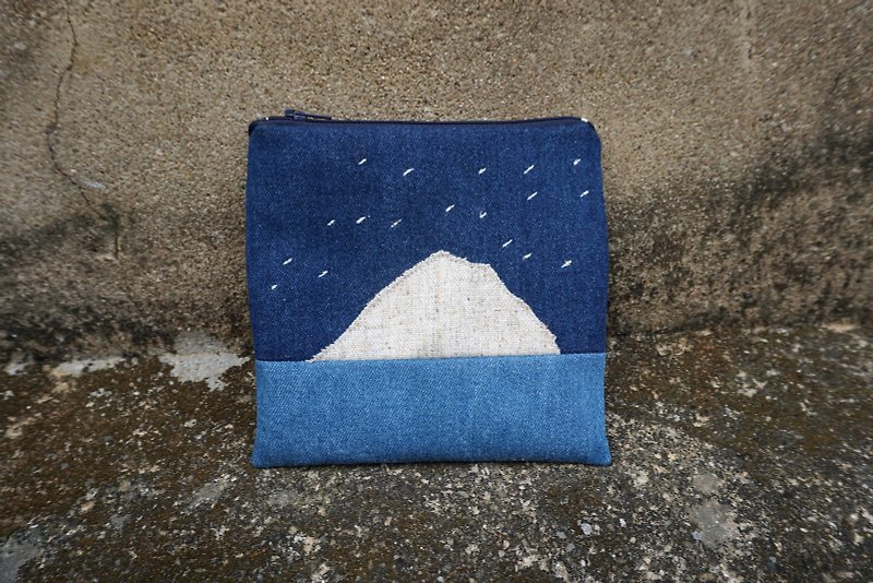 星星月亮与单面山 - 方形拉链小袋 - 化妆包/杂物包 - 棉．麻 蓝色