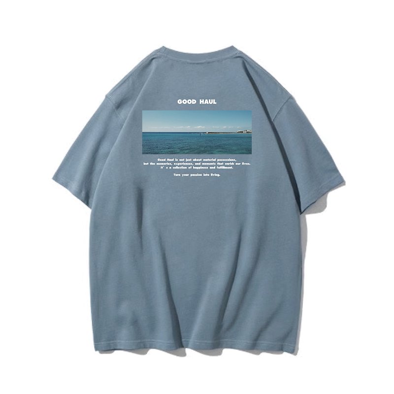 Okinawa 冲绳 中性短袖T恤 蓝色男女同款 钓鱼俱乐部 - 中性连帽卫衣/T 恤 - 棉．麻 蓝色