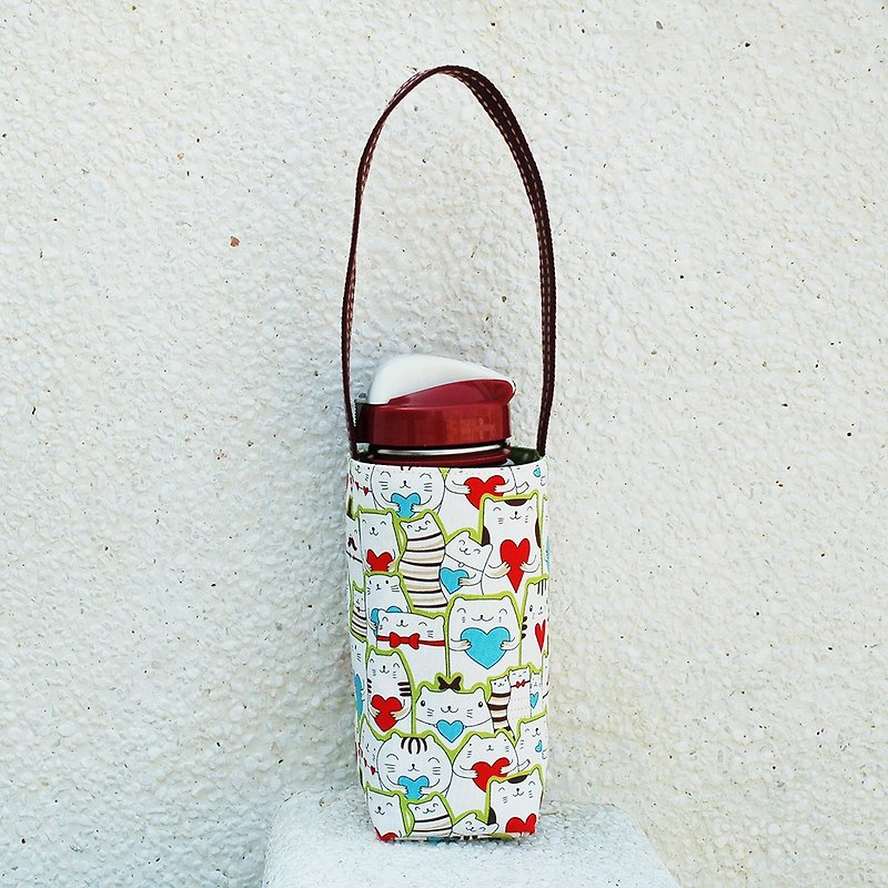 爱心猫 水壶袋 - 随行杯提袋/水壶袋 - 棉．麻 红色
