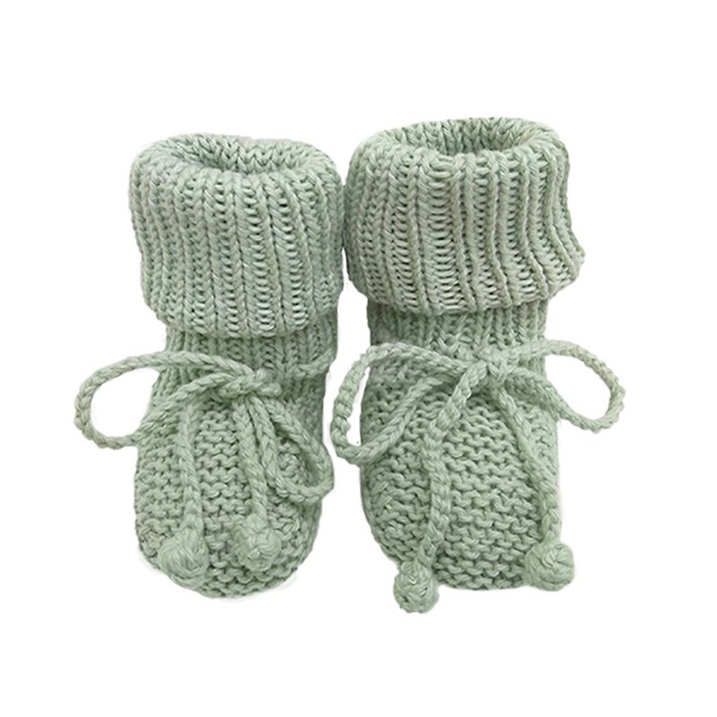 棉．麻 婴儿袜子 绿色 - 春夏 有机棉 反折长袜-Sea Foam(S)