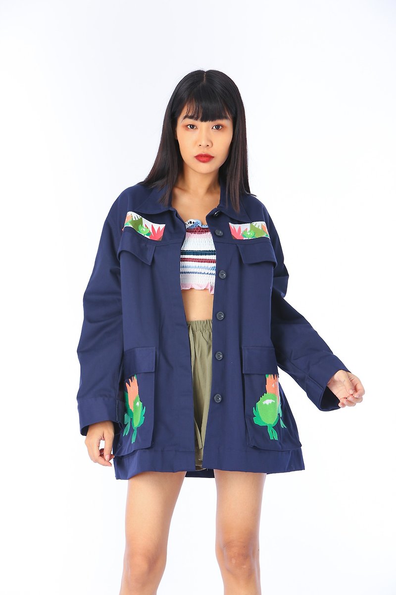 Jacket Embroidery ANUROJ - 女装上衣 - 棉．麻 蓝色
