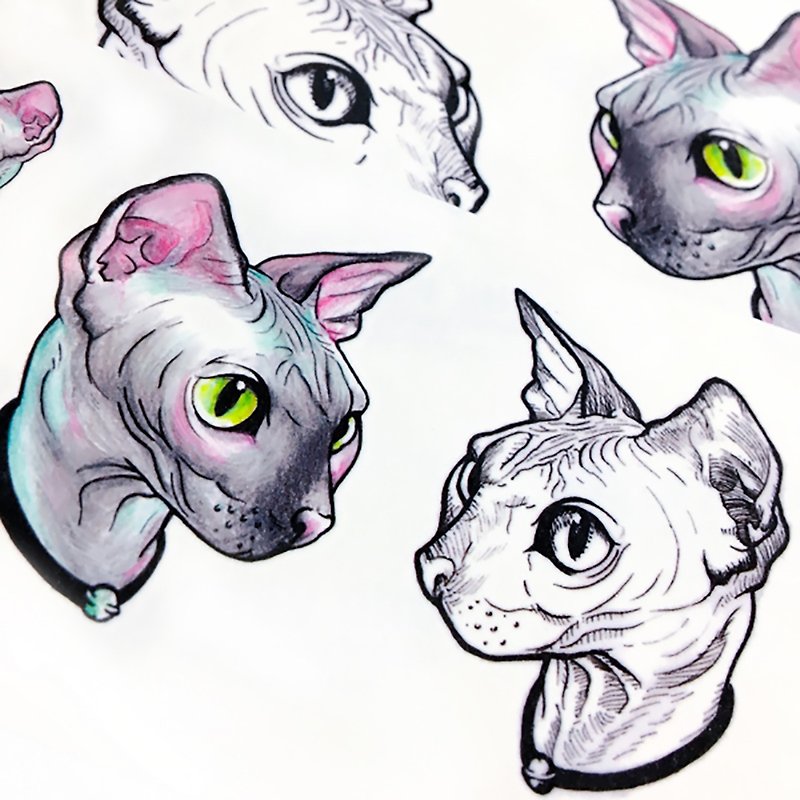 LAZY DUO埃及无毛猫刺青纹身贴纸幻彩斯芬克斯猫咪动物Sphynx Cat - 纹身贴 - 纸 多色