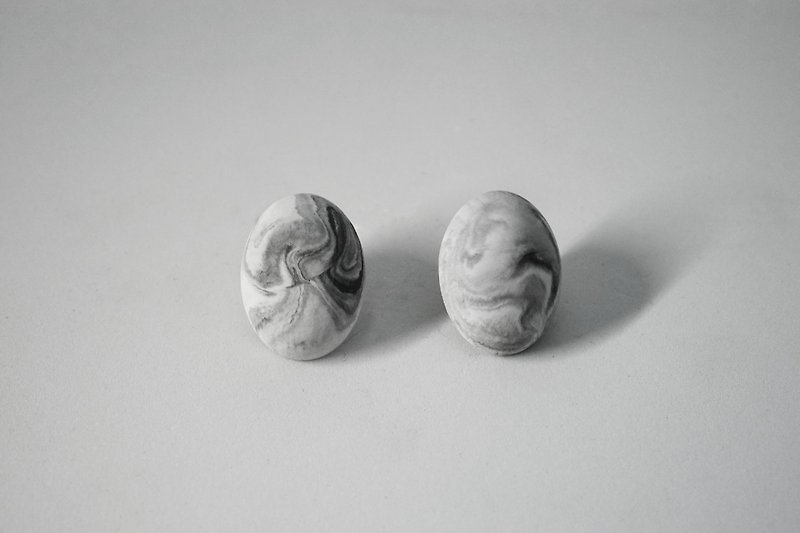 大理石系列-椭圆形 水泥耳针 - 耳环/耳夹 - 水泥 灰色