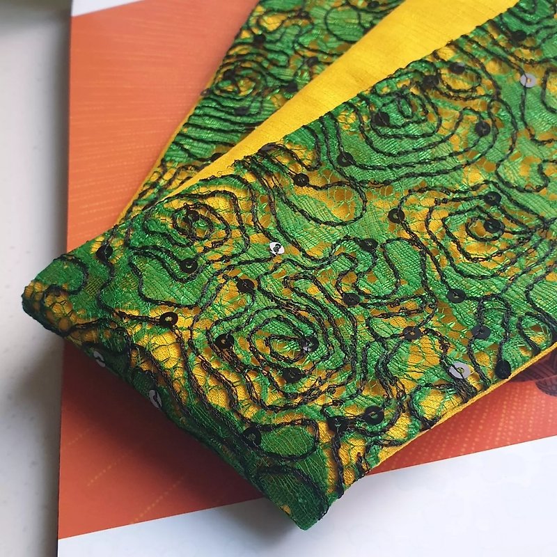绿野仙踪 古董刺绣布 软管发带 / 宽版 - 发带/发箍 - 棉．麻 绿色