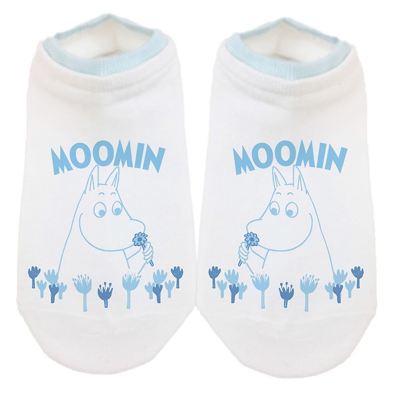 Moomin噜噜米授权-滚边短袜(蓝白),AE04 - 袜子 - 棉．麻 蓝色