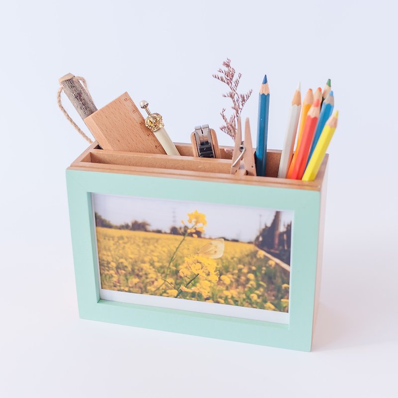 【笔筒相框4*6】桌上收纳 生日礼物 毕业礼物 老师礼物 - 画框/相框 - 木头 