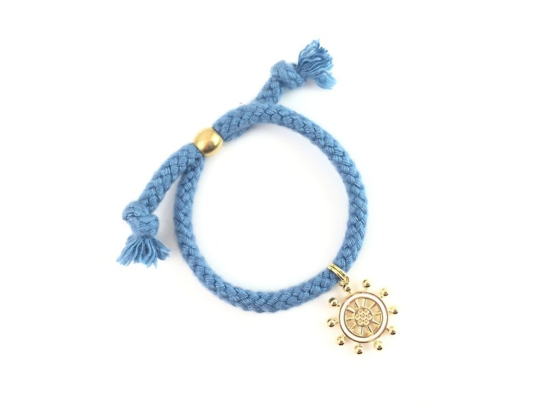 金色船舵-浅蓝手绳 - 手链/手环 - 棉．麻 蓝色